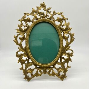 Ornate Gold Tone Metal Picture Frame Tabletop Vintage Oval Photo‎ Display